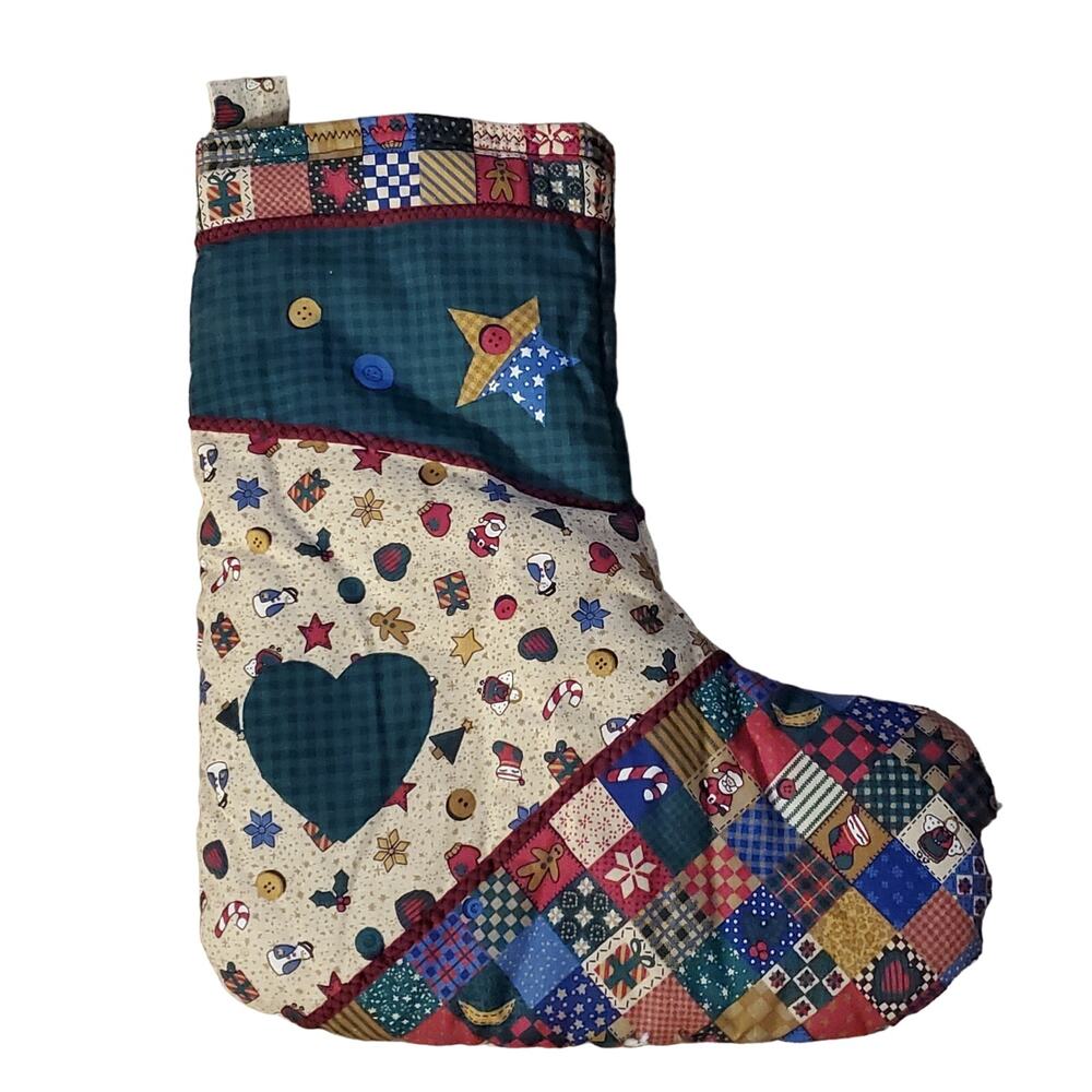 Primitive Stocking Handmade Quilted Country Christmas Holiday Fireplace Decor